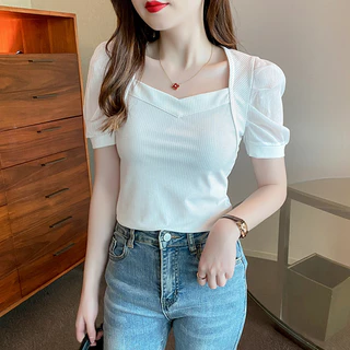 LH.Sunday สินค้าขายดี 💖เสื้อยืดคอเหลี่ยม แขนจั๊ม มีให้เลือก แมทช์ง่าย จะใส่เที่ยว ใส่ทำงานก็ได้หมดเลยจ้า 📍