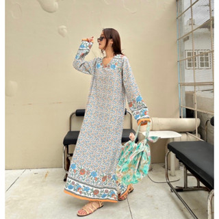 Maynita - (ใส่โค้ด WYGCRX ลด 65) Maxi Linen cotton dress เดรสยาวผ้าพิมพ์ลายลินินคอตตอน