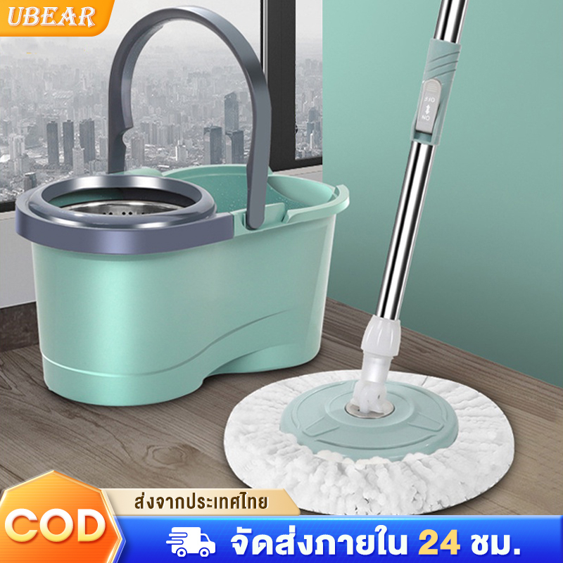 Ubear ไม้ถูพื้น ชุดถังปั่นไม้ม็อบสแตนเลสหมุนได้ ไม้ม๊อบถูพื้น Spin Mop พร้อมผ้า 360° ไม้ม๊อบถูพื้น