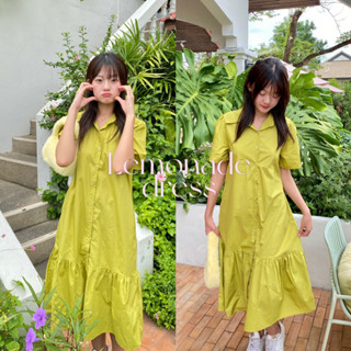 chuuchop_พร้อมส่ง(C8191)🍋🥦🥑Lemonade dress เดรสคอปกเชิ้ตแขนสั้น สีเขียว