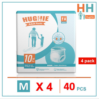 [สินค้าใหม่] HugHIe ผ้าอ้อมผู้ใหญ่ สูตรบางเบา มีอัตราการดูดซึมสูง 2000CC M/4pack（40pcs）กางเกง กางเกงดูดซั