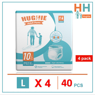 [สินค้าใหม่] HugHIe ผ้าอ้อมผู้ใหญ่ สูตรบางเบา มีอัตราการดูดซึมสูง 2000CC L/4pack（40pcs）กางเกง กางเกงดูดซั