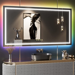 LUVODI หลายสีคฟังก์ชั่นป้องกันหมอกใกระจกห้องน้ำลสัมผัส LED RGB Color Changing Backlit Mirror Bathroom Antifog Dimmable