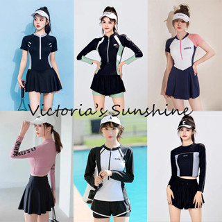 ชุดว่ายน้ําหญิง ชุดว่ายน้ํากีฬา ชุดว่ายน้ำ เสื้อแขนยาว ผ้ามื…