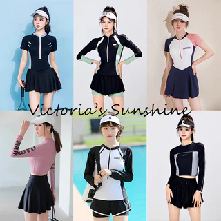 ชุดว่ายน้ําหญิง ชุดว่ายน้ํากีฬา ชุดว่ายน้ำ เสื้อแขนยาว ผ้ามืออาชีพ สไตล์ซิป อนุรักษ์นิยมเอวสูง จัดส่งที่รวดเร็ว#77