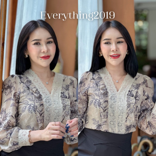 Everything2019 🌈 (6169) เสื้ออกระบายลูกไม้แขนยาว ผ้าชีฟอง 3D มีซับใน ใส่ทำงานสวยๆ