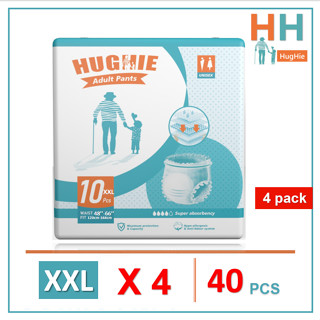 [สินค้าใหม่] HugHIe ผ้าอ้อมผู้ใหญ่ สูตรบางเบา มีอัตราการดูดซึมสูง 2000CC XXL/4pack（40pcs）กางเกง