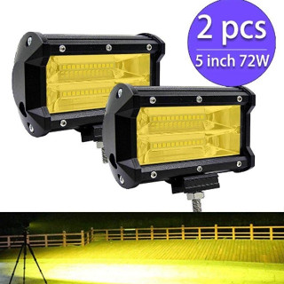 2 ชิ้น 72 วัตต์ 6500 พัน 24LED เลนส์สีเหลืองแถบแสงสำหรับทำงาน 5inch 6000LM 12โวลต์-24โวลต์ Spotlight