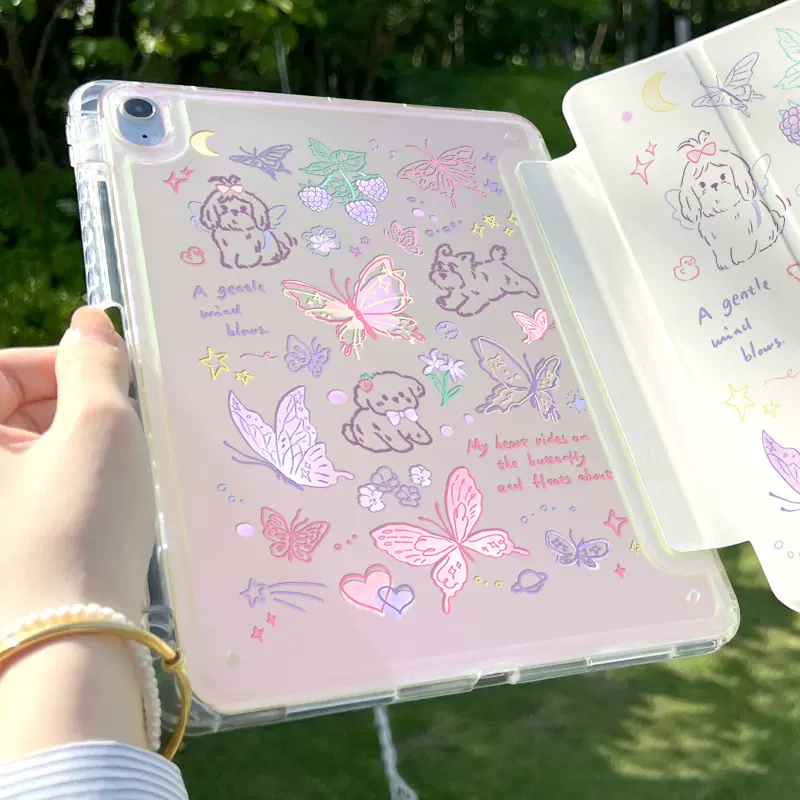 🔥พร้อมส่ง🔥 เคสไอแพด Air6 Gen11 Air7 สวนผีเสื้อ “เลเซอร์” (Laser)ช่องใส่ปากกาขวา Acrylic Gen10 Gen9