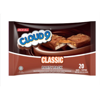 Cloud 9 Classic Party Packช็อกโกแลตมินิสอดไส้คาราเมล นูกัตเนื้อนุ่ม และถั่ว 1 ห่อ มี 20 ชิ้น น้ำหนัก 240g   BBF.10/04/24