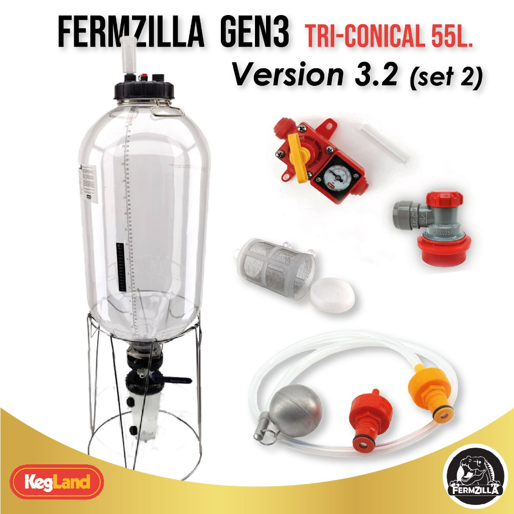 FermZilla 55L Gen 3.2 + Cap แดง, เหลือง + กรอง + ชุดกักแรงดัน 15 psi