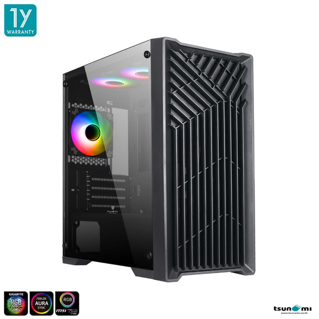 เคสคอมพิวเตอร์ Tsunami M211W Tempered Glass ARGB M-ATX Gaming Case with 1264K*3 รับประกันสินค้า 1 ปี