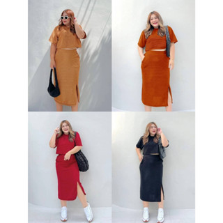 🔥Plussize🔥ชุดเซทเสื้อ+กระโปรงคนอ้วน🔥  เสื้อ อก 40-52””   กระโปรง เอว 34-42”