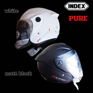 หมวกกันน็อคเปิดหน้า INDEX Pure รุ่นใหม่ล่าสุด หน้ากากสีปรอทเงินอ่อน