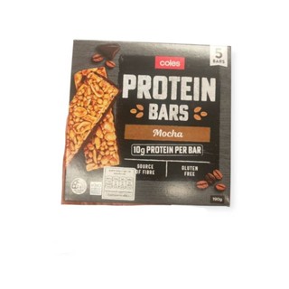 Coles 5 Protein Bars Mocha 190g ธัญพืชชนิดแท่งผสมโปรตีนจากถั่วเหลือง อบกรอบและมอคค่า โคลส์ 190 กรัม