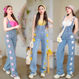 Long jeans bib เอี๊ยมดอกไม้3D