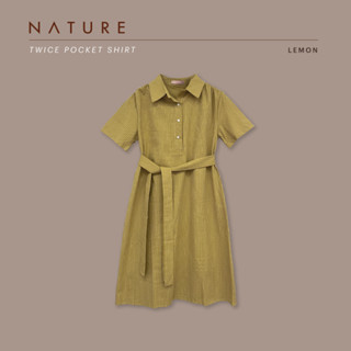 🍎 ลด45.-โค้ดWYQESS🍋nature.bkk - DRN1303 เดรสเชิ้ตลายริ้ว Striped short sleeve dress