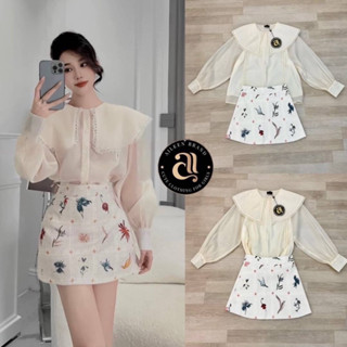 Code : M8 Aileen Set ชุดเซ็ต เสื้อแขนยาวมาคู่กับกระโปรงสั้นลายดอก สำหรับผู้หญิง ไซส์ Xs-M