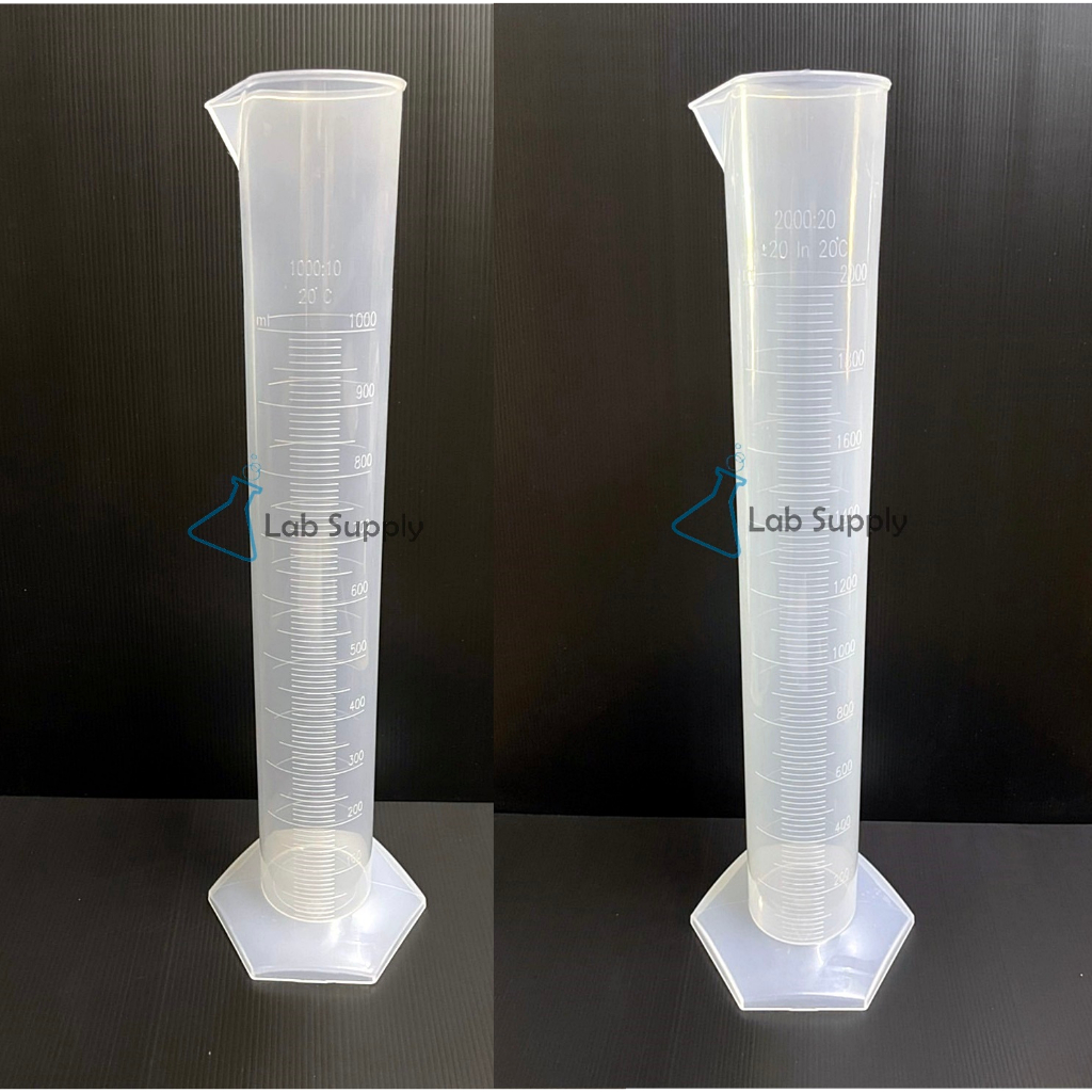 INDIA_Measuring Cylinder(PP)(Plastic), EU Design, Hexagonal Base กระบอกตวงพลาสติกฐาน6เหลี่ยม 1000 20