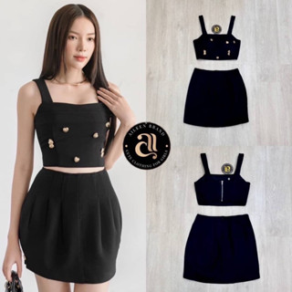 Code : M8 Aileen Set ชุดเซ็ต เสื้อครอปแขนกุดมาคู่กับกระโปรงสั้น สีดำ สำหรับผู้หญิง ไซส์ Xs-L