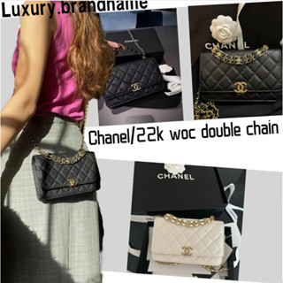 ชาแนล Chanel/22k woc โซ่คู่/รูปแบบใหม่/กระเป๋าสะพายแบบพกพา/กระเป๋าสะพาย