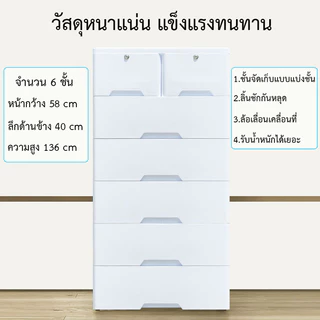 HEINOกว้าง58cmเพิ่มหนาตู้ลิ้นชักพลาสติกอย่างดี 6/5/4/3ชั้น ช่วยจัดระเบียบสิ่งของ พร้อมล้อเลื่อน เป็นมิตรกับสิ่งแวดล้อม