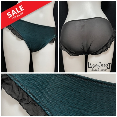 B23-b422(B7b755-885)กางเกงในบิกินนี่สีดำ+ฟ้าอมเขียว L/XL เอว 28 ยืดได้ 48 นิ้ว ผ้าซีทรูยืดได้ ด้านหน