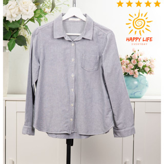 เสื้อมือสอง chocol raffine robe เสื้อเชิ้ตคอปกแขนยาว มีกระเป๋า ผ้าคอตตอน กระดุมหน้าใส่สบายไม่ร้อน ผ้าดี สีเทาเสื้อน่ารัก