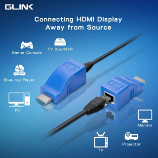 🌈อุปกรณ์แปลงสัญญาณ อุปกรณ์ขยายสัญญาณ CAT6 Cable to HDMI RJ45✅ GLINK GL-033 HDMI Extender Ethernet Cat6 30M🐟