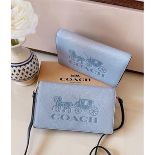 💙🌈กระเป๋าสะพายหนัง สีฟ้า ลายรถม้า สีสวยมากกกกNew COACH ANNA FOLDOVER CLUTCH CROSSBODY สีฟ้าสวยมาก