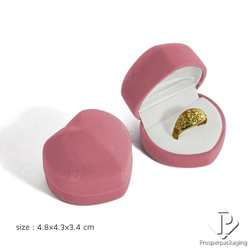 กล่องกำมะหยี่สีโอรส/ขาว ใส่แหวนต่างหู เครื่องประดับพกพาได้ กล่องแต่งงาน ทรงหัวใจ
