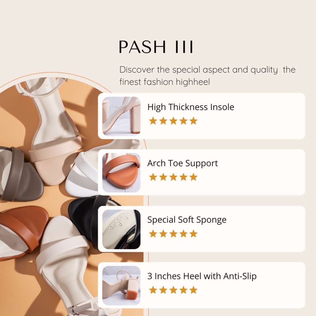 PASH shoe รุ่น PS003 รองเท้าเปิดส้น ส้นสูง 3 นิ้ว ซับหนา 15 มิล ไซส์ 35-43 รองเท้าแฟชั่นผู้หญิง