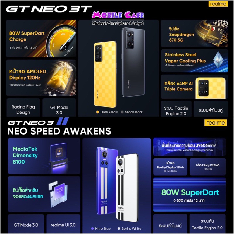 [New] Realme GT Neo 3T Snap™ 870 | Neo 3 5G Dimensity 8100 เกมมิ่งโฟน | GT Neo2 Neo 2 Pro Master Neo3 T 5G by MobileCafe