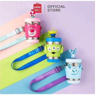 Disney ลิขสิทธิ์แท้💯 MINISO จีน🇨🇳✈️ แก้วเก็บความเย็น 400ml สแตนเลส stainless พร้อมหลอด กระติกน้ำ มีสายคล้องคอ ดิสนีย์