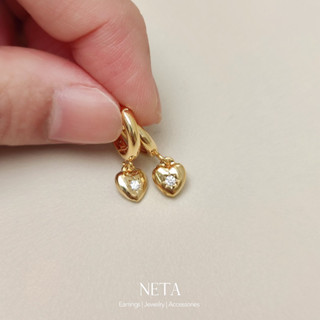 ต่างหูหัวใจ ต่างหูน่ารักๆ ต่างหู Y2K Gold heart drop earrings