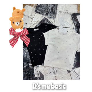 เสื้อครอปตัวเล็กรีดเพชรลายผีเสื้อ⭐🦋ป้าย its me basic