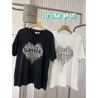 เสื้อยืดรีดเพชรหัวใจ Smile 🖤ป้าย its me basic