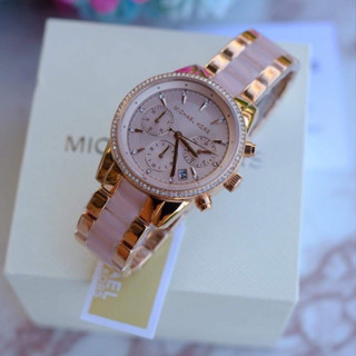 พร้อมส่ง แท้ 💯% นาฬิกา MICHAEL KORS Ritz Quartz Chronograph Rose Dial Rose Gold-tone Ladies Watch MK6307