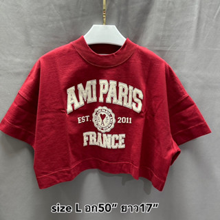 Ami Paris Crop ครอป Tee T-shirt est. 2011 แดง แบรนด์เนม ของแท้ เสื้อยืด ผู้หญิง แขนสั้น ของขวัญ วาเลนไทน์