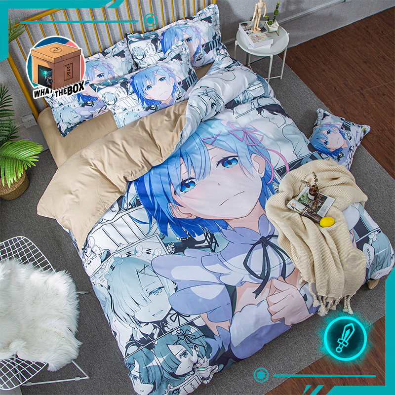 Re:Zero ชุดเครื่องนอน เรม ปลอกผ้านวม ผ้าปูที่นอน ปลอกหมอน หมอน 4 ฟุต 5 ฟุต 6 ฟุต ที่นอนอนิเมะ รีซีโร