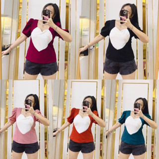 P50-S2H1🌹 เสื้อหัวใจยกไหล่ อก38-50 ยาว25