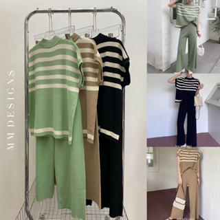 🌈🌿🌸🌼🌺🧡💚🤎🇰🇷Knit Stripe Top&amp;Long Pant Set