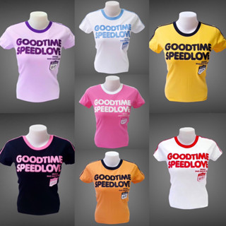 เสื้อยืด Above ลาย Goodtime แต่งแถบ ทรงเข้ารูป ( S,M )