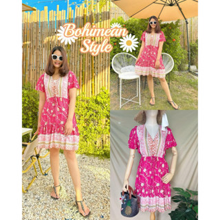 Mini Dress Boho มินิเดรสโบฮีเมียนลายดอกไม้ลายสวยสีหวานสดใสเหมาะใส่เที่ยวถ่ายรูปสวยมาก