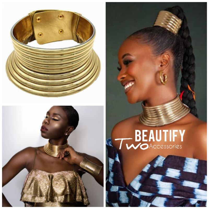 ⚡สร้อยคอสไตล์แอฟริกันหลายชั้นขนาดใหญ่สีทอง