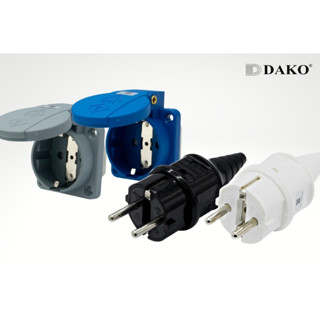 DAKO ปลั๊กเยอรมัน เต้ารับเยอรมัน ทองแดง ขากลม 3สาย 2ขา มีกราวด์  2P+E 16A 230V IP44 พาวเวอร์ปลั๊ก ไซด์ มินิ รับกระแสสูง