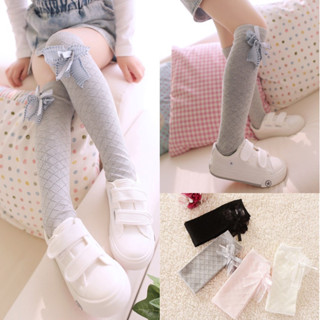 ShopAt.Two[SC-0013] ถุงเท้ายาวสำหรับเด็ก ติดโบว์น่ารัก แฟชั่นสไตล์เกาหลี พร้อมส่ง
