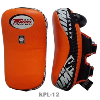 Twins Special Kick Pads KPL-12 Orange-black Curved ( M) genuine Leather training MMA K1 ทวินส์สเปรเชียล