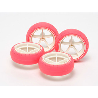 ล้อใหญ่5ก้าน+ยางชมพู &lt;Tamiya 95460 - Large Dia. Narrow Fiberglass Wheels &amp; Arched Tires (Fluorescent Pink)&gt;