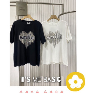 เสื้อยืดรีดเพชรหัวใจ Smile 🖤ป้าย its me basic